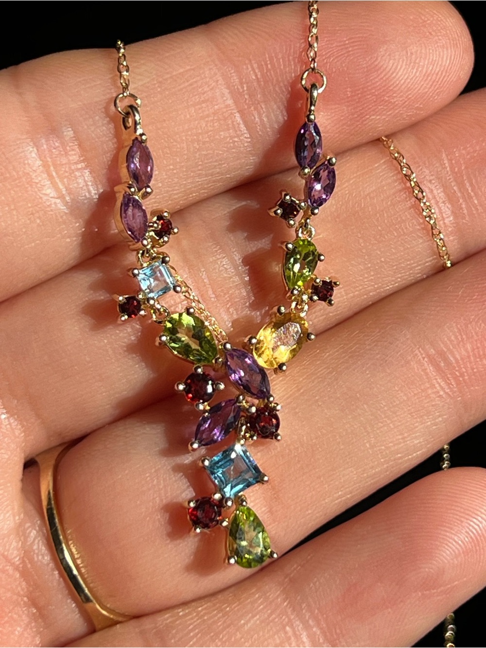 14k gold Multicolor Gemstone Drop Necklace